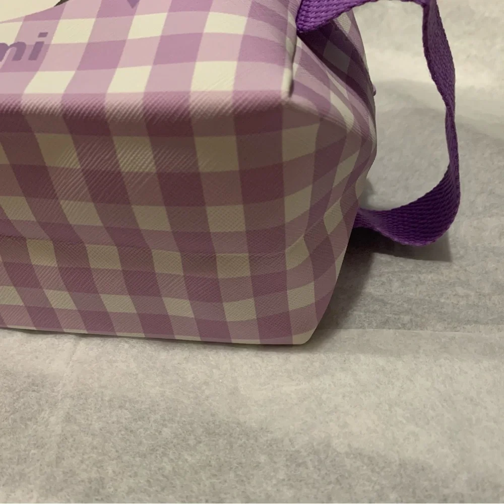 Kuromi Purple and White Gingham Check Zip Make Up Bag Pouch with Side Handle
